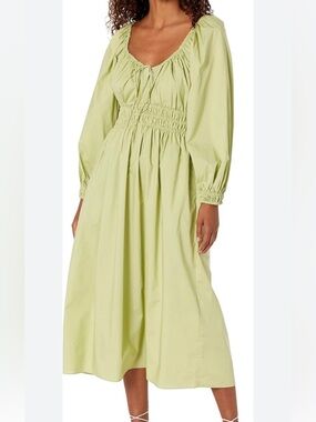Rebecca Taylor Light Lime Smocked-Waist Midi Dress